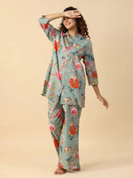 Green Printed pure cotton co-ord set - SanskrutiHomes
