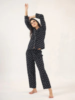 Heart print BLACK Cotton Night SUIT - SanskrutiHomes