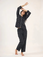 Heart print BLACK Cotton Night SUIT - SanskrutiHomes