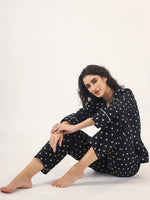 Heart print BLACK Cotton Night SUIT - SanskrutiHomes