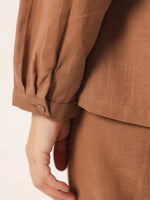 Brown Solid Cotton Round Neck Night Suit - SanskrutiHomes