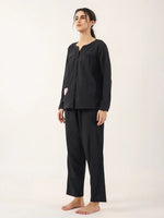 Black solid Cotton Night SUIT - SanskrutiHomes