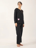 Black solid Cotton Night SUIT - SanskrutiHomes
