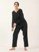 Black solid Cotton Night SUIT - SanskrutiHomes