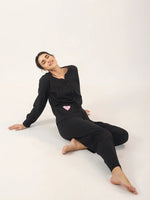 Black solid Cotton Night SUIT - SanskrutiHomes