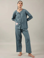 Teal Color Solid Cotton Night Suit for Women - SanskrutiHomes