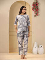 Grey Cotton Printed Night Suit Set with Pajama - SanskrutiHomes