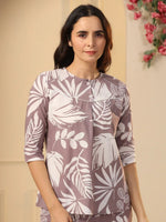 Lilac Cotton Printed Night Suit Set with Pajama - SanskrutiHomes