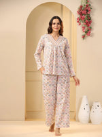 Off -white printed pure cotton night suit set - SanskrutiHomes