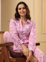 Pink floral Pure Cotton Jumpsuit - SanskrutiHomes