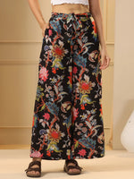 Black & Pink Floral Printed Pure Cotton Lounge Pants - SanskrutiHomes