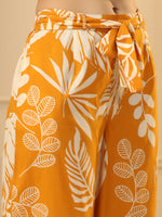 Mustard Yellow & White Floral Printed Flared Cotton Palazzos - SanskrutiHomes