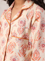 Pink Flower Printed Cotton Night Suit Set for Kids - SanskrutiHomes