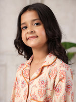 Pink Flower Printed Cotton Night Suit Set for Kids - SanskrutiHomes