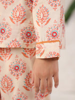 Pink Flower Printed Cotton Night Suit Set for Kids - SanskrutiHomes