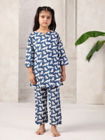 Blue Cotton Round Neck Night Suit for Kids - SanskrutiHomes