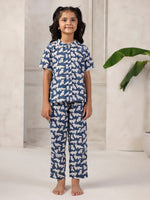 Blue Cotton Printed Night Suit for Kids - SanskrutiHomes