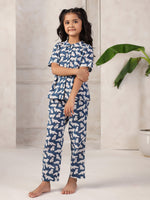 Blue Cotton Printed Night Suit for Kids - SanskrutiHomes