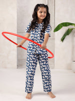 Blue Cotton Printed Night Suit for Kids - SanskrutiHomes