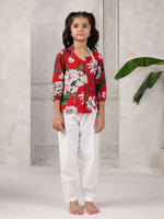 Red Printed Cotton Night Suit Set for Kids - SanskrutiHomes