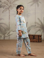 Blue Floral Printed Cotton Night Suit for Kids - SanskrutiHomes