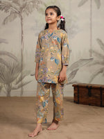 Brown Printed Cotton Night Suit for Kids - SanskrutiHomes