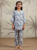 Blue Flower Printed Night Suit for Kids - SanskrutiHomes