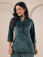 Olive Solid Velvet Night Suit Set - SanskrutiHomes