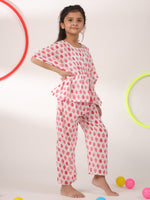 Pink Strawberry Printed Cotton Night Suit for Kids - SanskrutiHomes