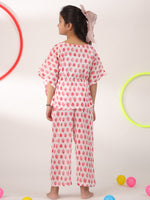 Pink Strawberry Printed Cotton Night Suit for Kids - SanskrutiHomes
