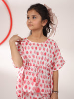 Pink Strawberry Printed Cotton Night Suit for Kids - SanskrutiHomes