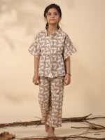 Kids Pure Cotton Brown Colour Printed Night suits - SanskrutiHomes
