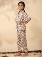 Kids Pure Cotton Brown Colour Printed Night suits - SanskrutiHomes