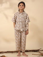 Kids Pure Cotton Brown Colour Printed Night suits - SanskrutiHomes