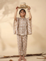 Kids Pure Cotton Brown Colour Printed Night suits - SanskrutiHomes