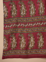 Women set of Pure Cotton 3 pcs Maroon Colour Straight Printed Kurta Sets - SanskrutiHomes