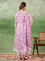 Purple Floral Printed Kurta Set with Dupatta - SanskrutiHomes