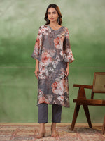 Floral Printed Cotton Kurta Set with Dupatta - SanskrutiHomes