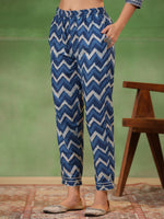 Blue Flower Printed Cotton kurta Suit Set - SanskrutiHomes
