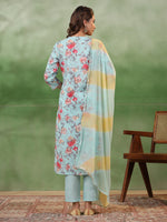 Blue Cotton Kurta Set with Dupatta - SanskrutiHomes