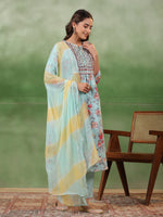 Blue Cotton Kurta Set with Dupatta - SanskrutiHomes