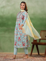 Blue Cotton Kurta Set with Dupatta - SanskrutiHomes