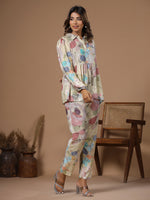 Women' s Floral Printed Silk Blend Straight Kurta with Trousers - SanskrutiHomes