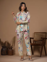 Women' s Floral Printed Silk Blend Straight Kurta with Trousers - SanskrutiHomes