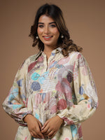 Women' s Floral Printed Silk Blend Straight Kurta with Trousers - SanskrutiHomes