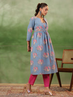 Floral Printed 3 pcs Cotton Kurta Set for Women - SanskrutiHomes