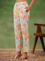 Floral Printed V-Neck Cotton Kurta Set - SanskrutiHomes