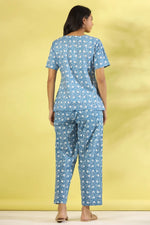 Blue lotus cotton night suit set - SanskrutiHomes