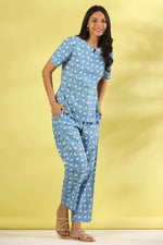 Blue lotus cotton night suit set - SanskrutiHomes