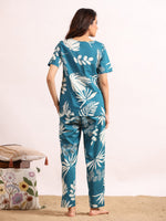 Blue tropical Print Night Suit Set with Payjama - SanskrutiHomes